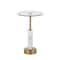22" White Marble Round Accent Table with Gold Metal Rod & Base